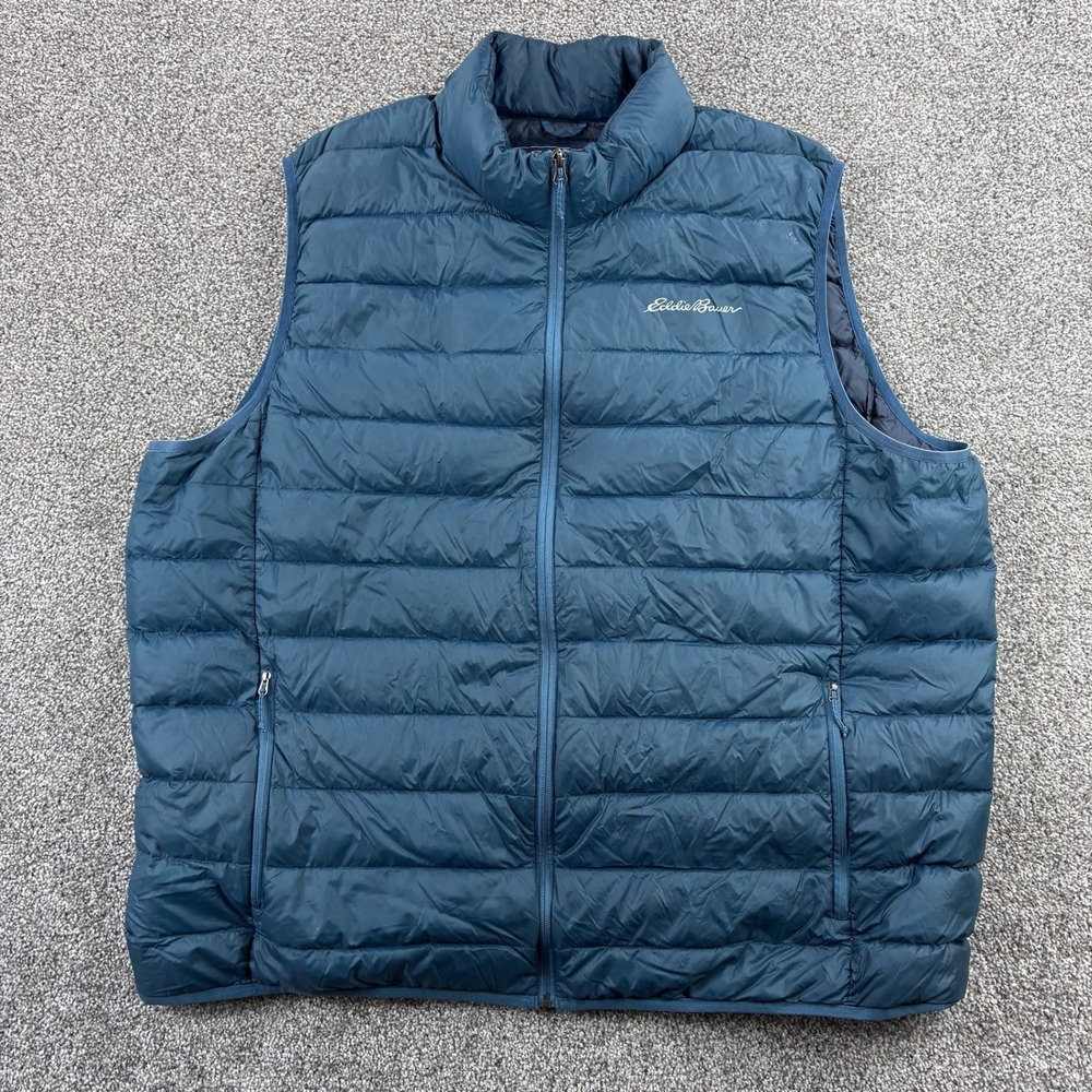 Eddie Bauer Down Puffer Vest Mens 3XL Tall Blue Full Zip Lightweight Insulated